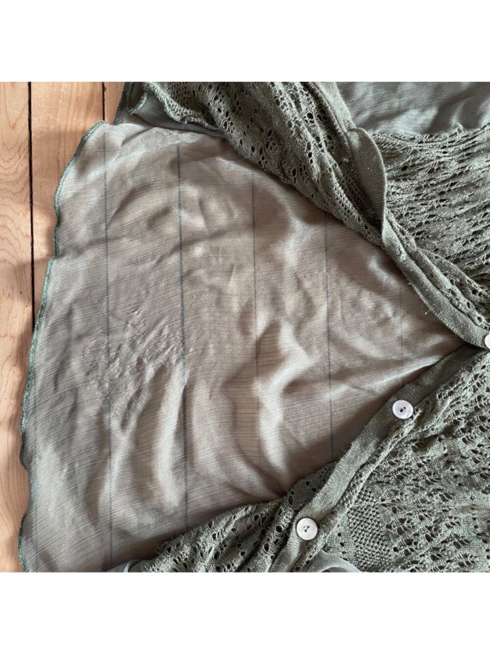 Vintage Vanity Boho Pointelle Knit Cardigan XL Sheer Cottagecore Green Indie - Picture 4 of 5